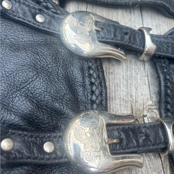 Vintage 90’s Harley-Davidson Black Leather Motorcycle Chaps 34/36x31 - Picture 2 of 13